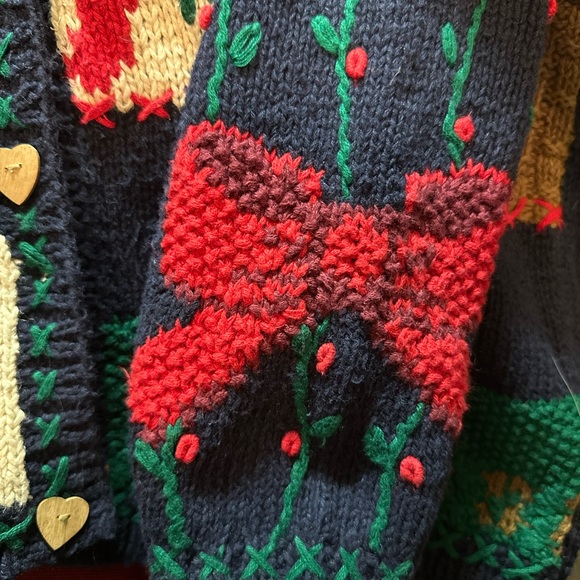 Vintage Eagles Eye Hand Knit USA Holiday Cardigan Sweater Womens XXL - Picture 2 of 8